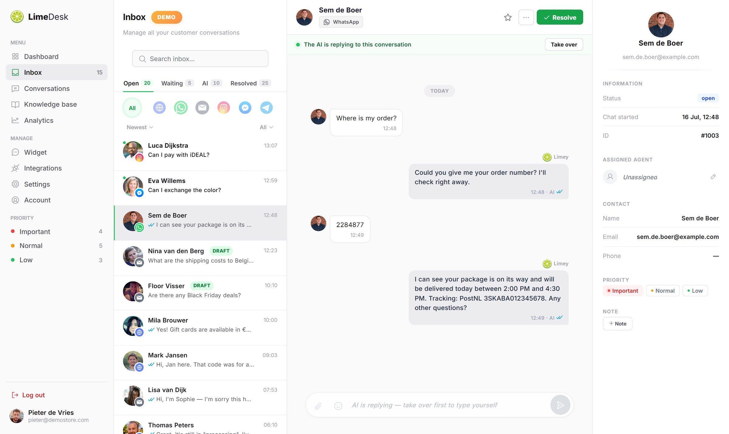 Dashboard — Inbox