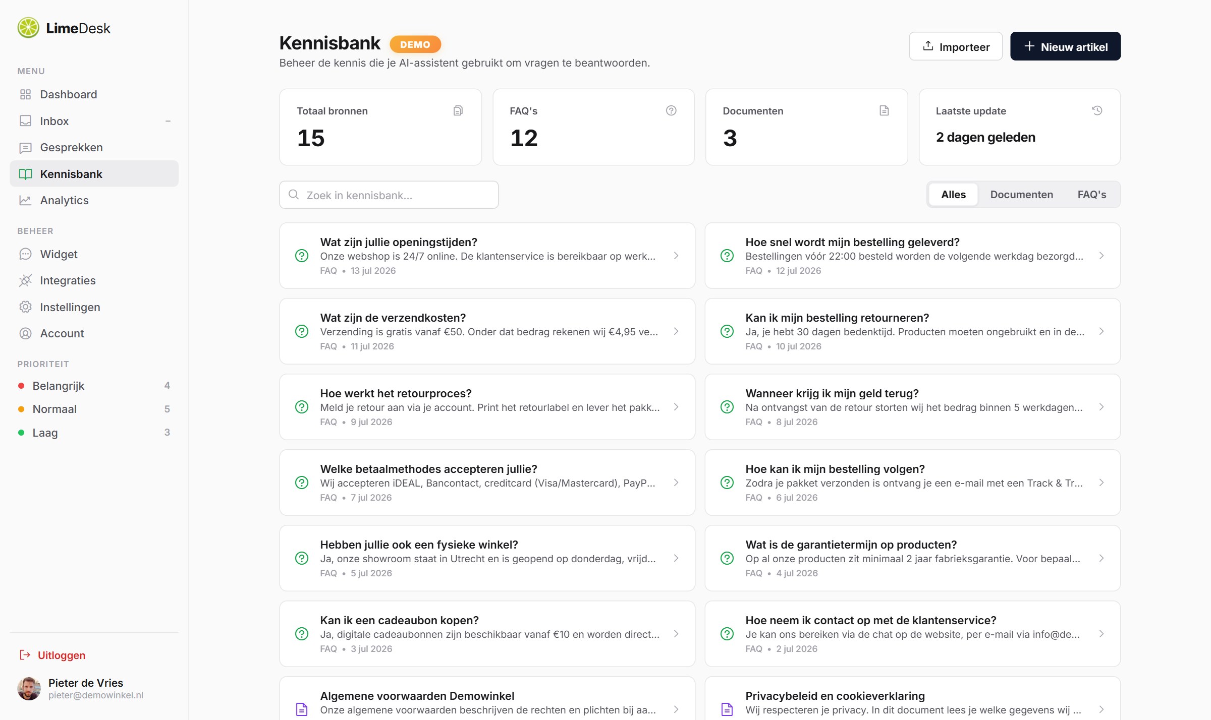 Dashboard — Kennisbank
