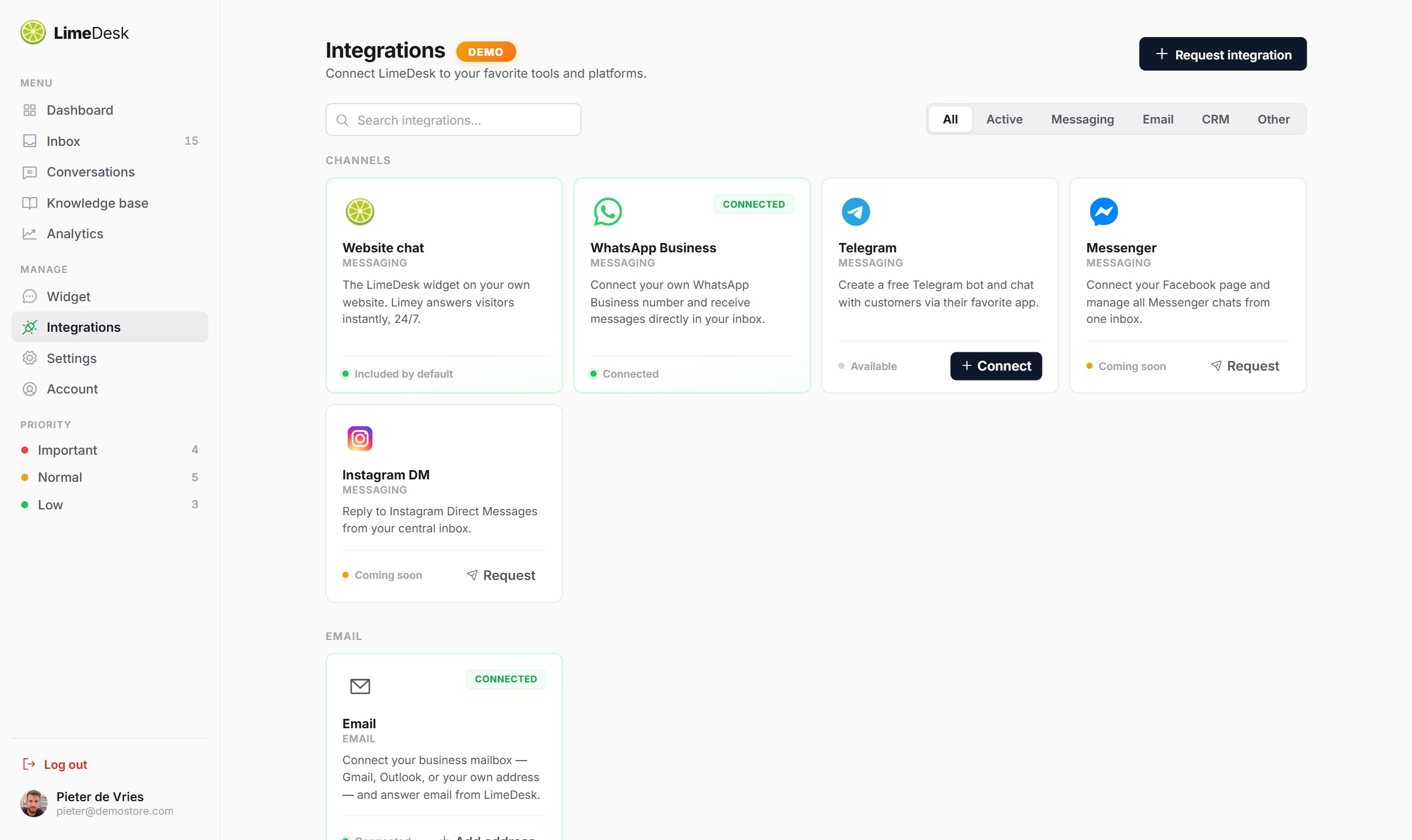 Dashboard — Integrations