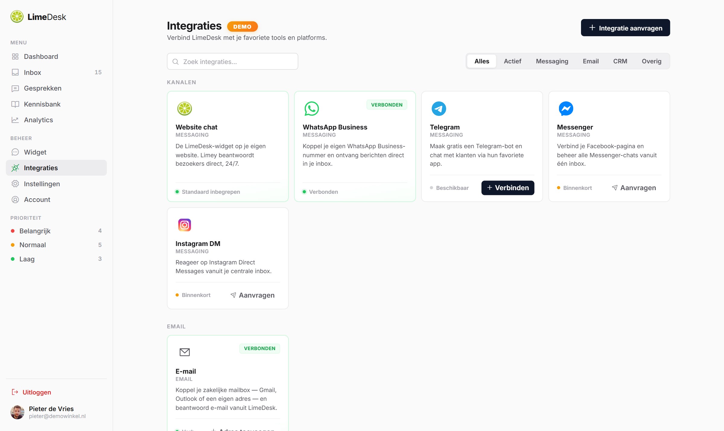 Dashboard — Integraties
