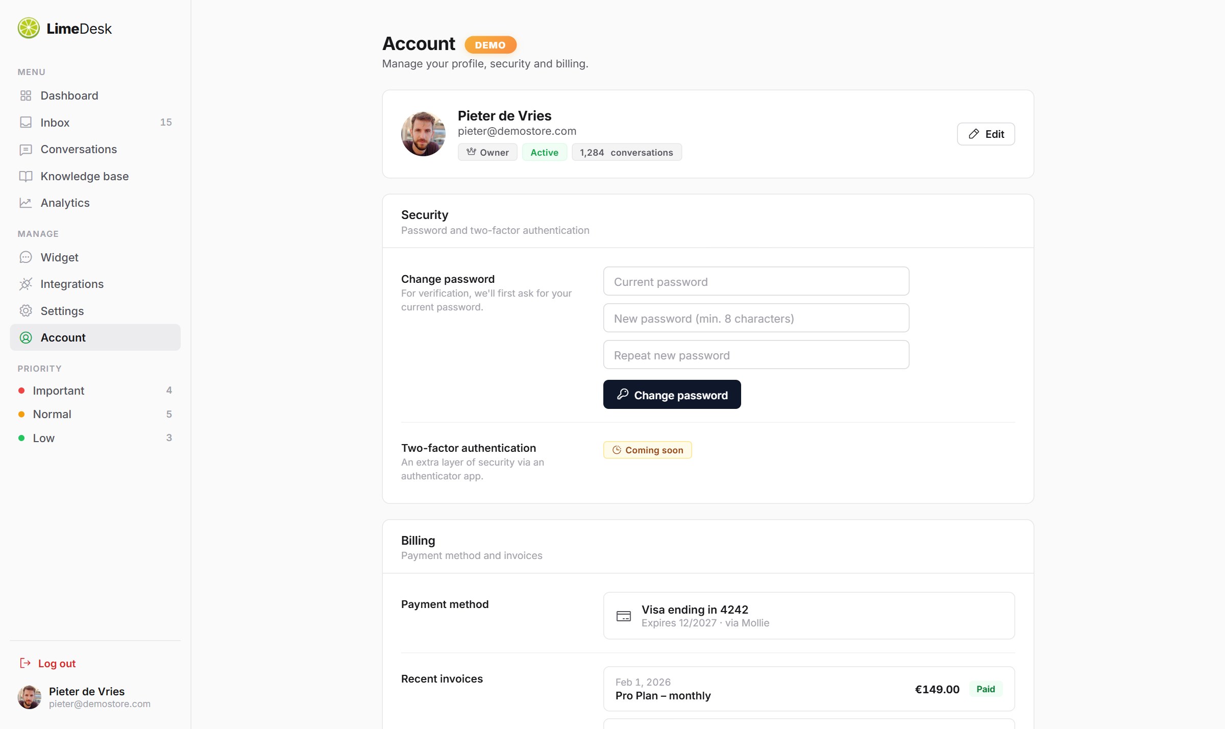 Dashboard — Account