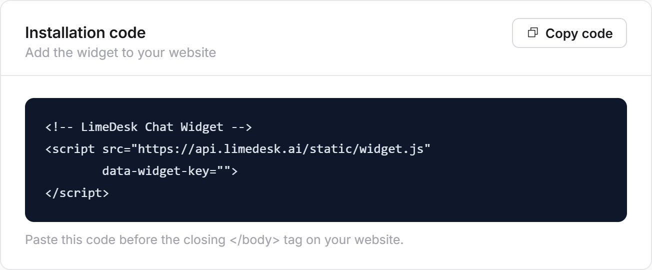 LimeDesk installation code